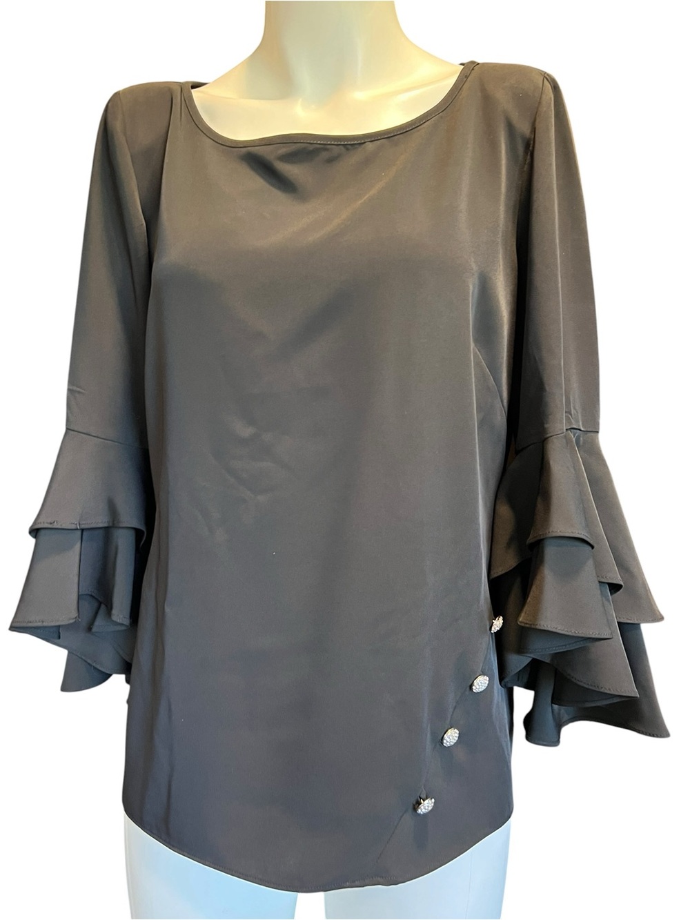 Badgley Mischka Black Ruffle-Sleeve Blouse